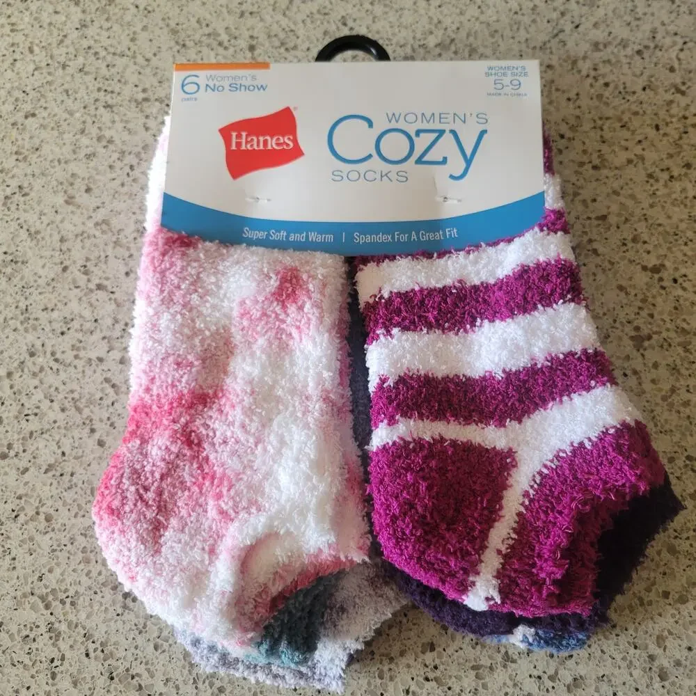 Hanes Womens Cozy Fuzzy No Show Super Soft Slipper Socks MultiColor✨️6pr✨️NEW